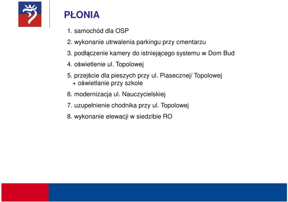 przejście dla pieszych przy ul. Piasecznej/ Topolowej + oświetlanie przy szkole 6.