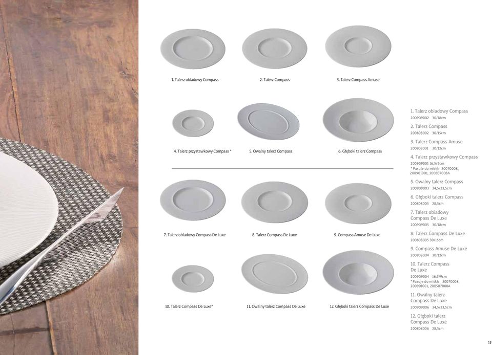 Talerz przystawkowy Compass 200909001 16,5/9cm * Pasuje do miski: 20070008, 200901001, 200507008A 5. Owalny talerz Compass 200909003 34,5/23,5cm 6. Głęboki talerz Compass 200808003 28,5cm 7.
