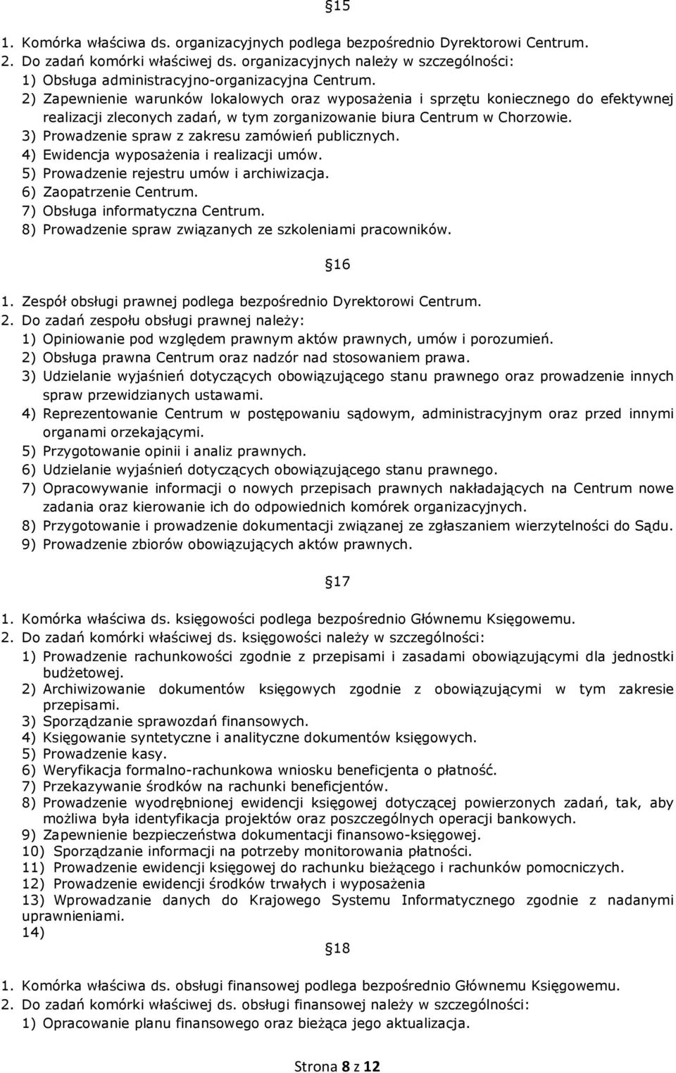 2) Zapewnienie warunków lokalowych oraz wyposażenia i sprzętu koniecznego do efektywnej realizacji zleconych zadań, w tym zorganizowanie biura Centrum w Chorzowie.