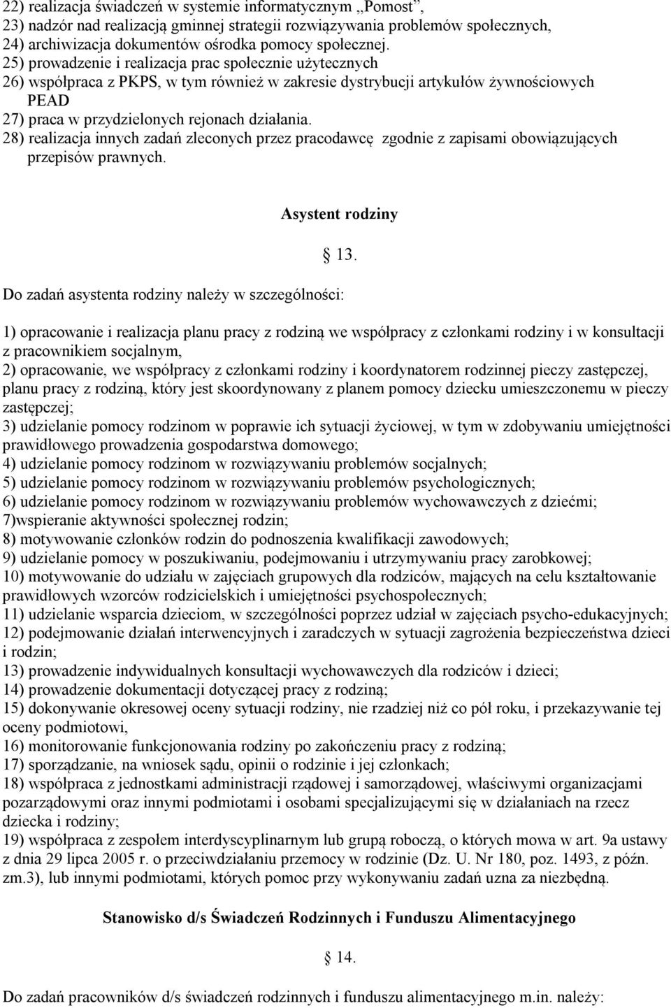 28) realizacja innych zadań zleconych przez pracodawcę zgodnie z zapisami obowiązujących przepisów prawnych. Asystent rodziny 13.