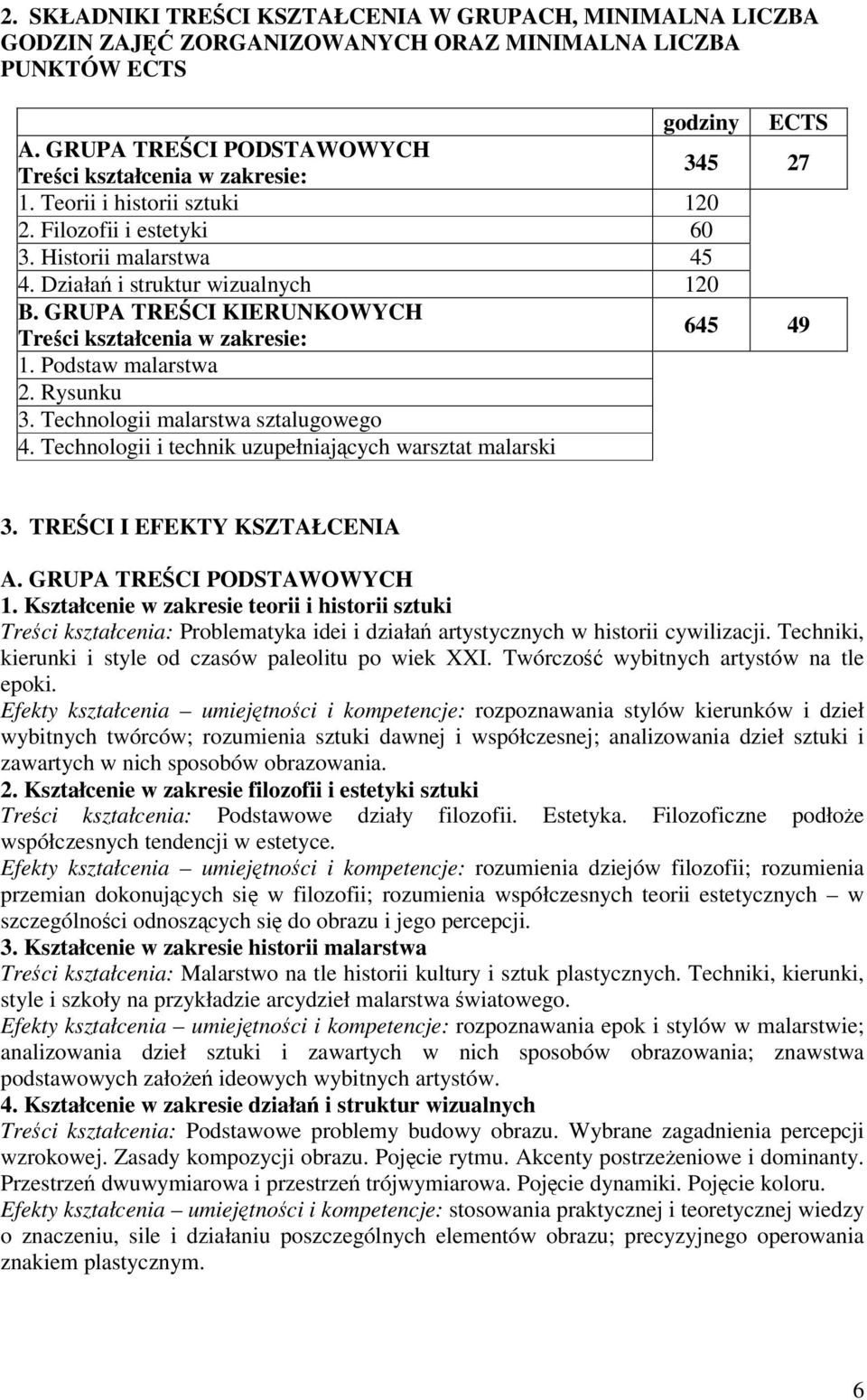 Technologii i technik uzupełniających warsztat malarski 3. TREŚCI I EFEKTY KSZTAŁCENIA 1.