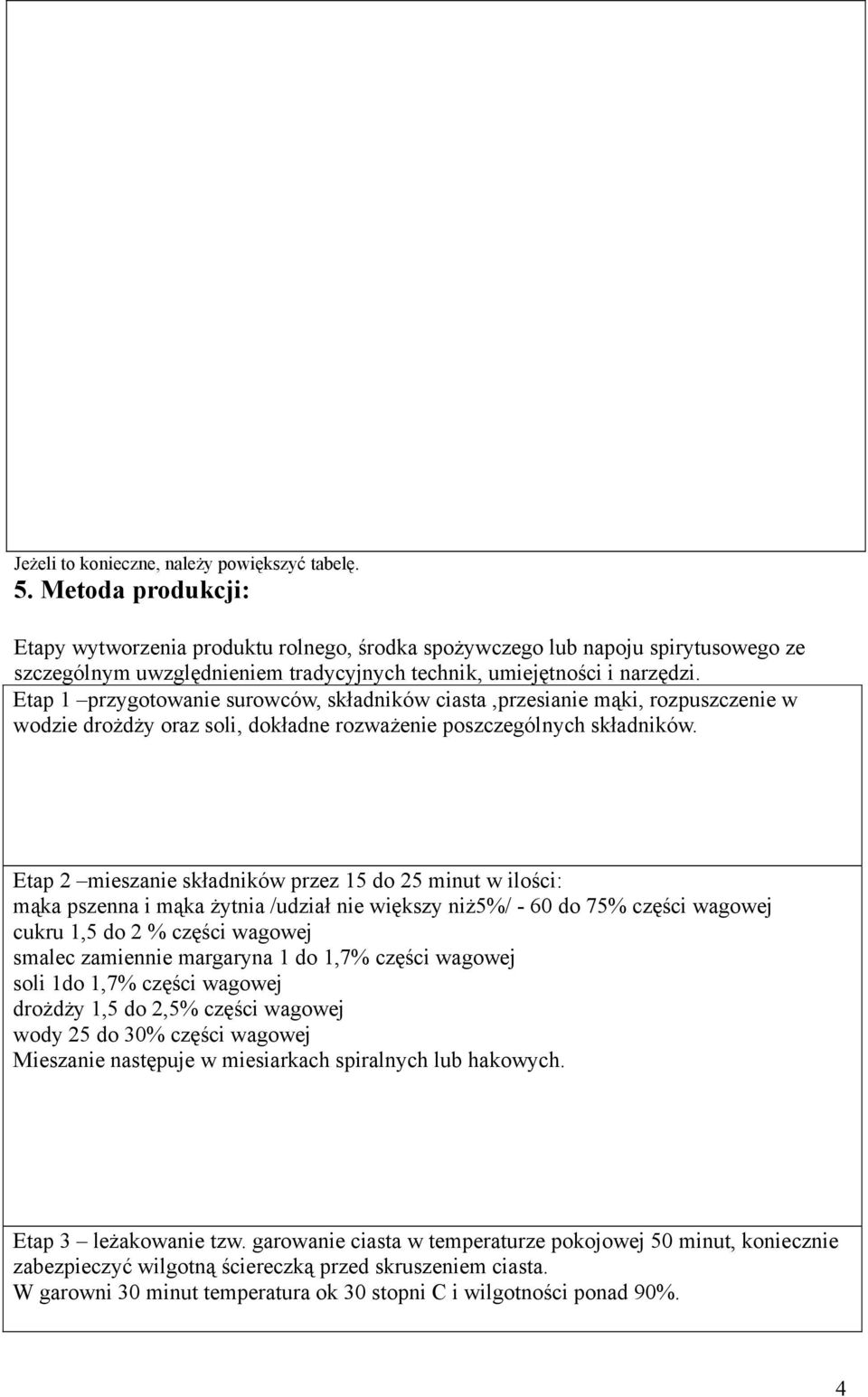 Etap 1 przygotowanie surowców, składników ciasta,przesianie mąki, rozpuszczenie w wodzie drożdży oraz soli, dokładne rozważenie poszczególnych składników.