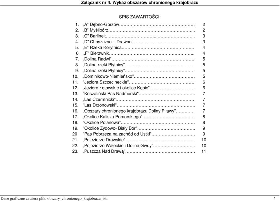 "Koszaliński Pas Nadmorski" 7 14. Las Czermnicki 7 15. "Las Drzonowski" 7 16. Obszary Doliny Piławy. 7 17. Okolice Kalisza Pomorskiego 8 18. "Okolice Polanowa 8 19.