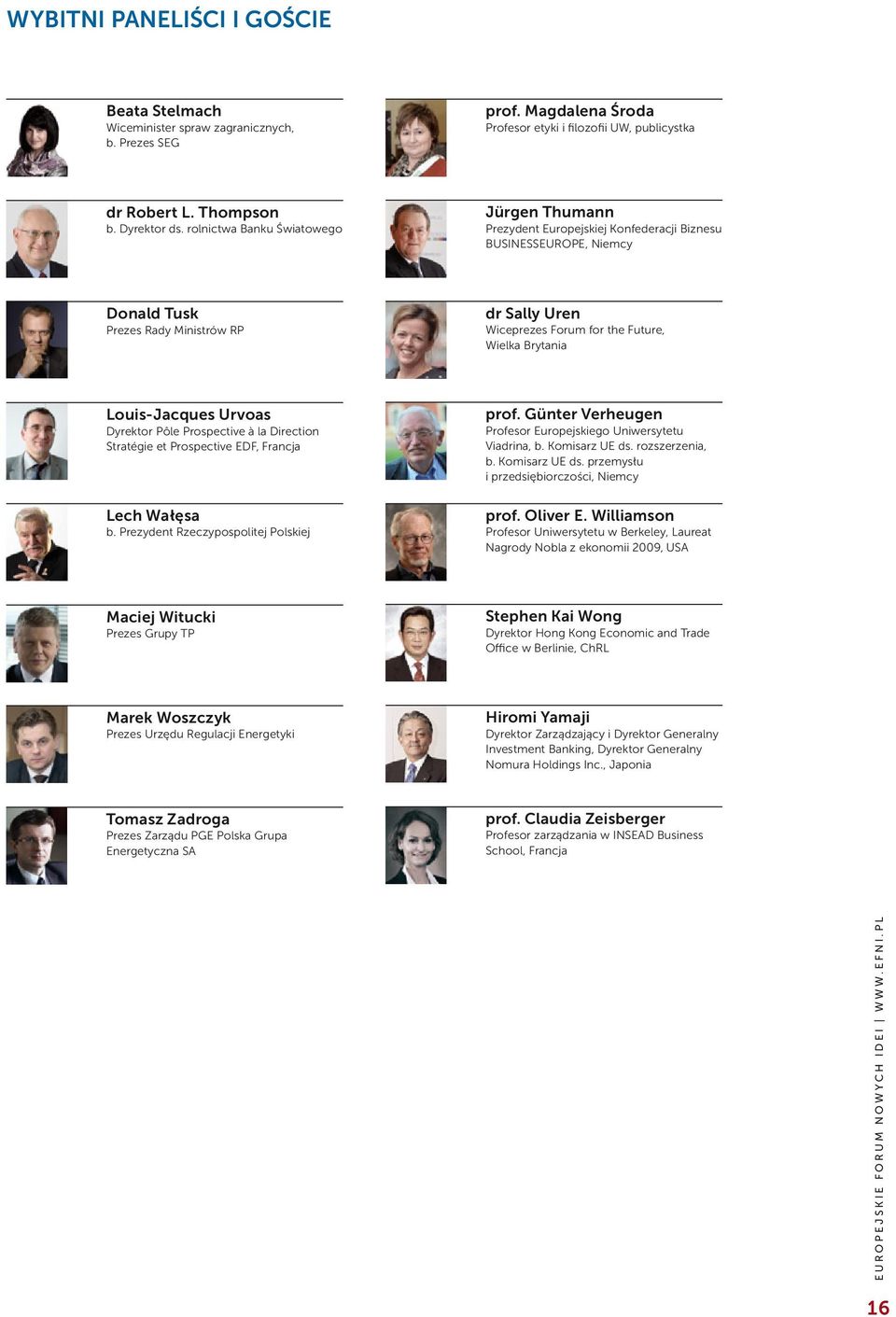 Brytania Louis-Jacques Urvoas Dyrektor Pôle Prospective à la Direction Stratégie et Prospective EDF, Francja Lech Wałęsa b. Prezydent Rzeczypospolitej Polskiej prof.