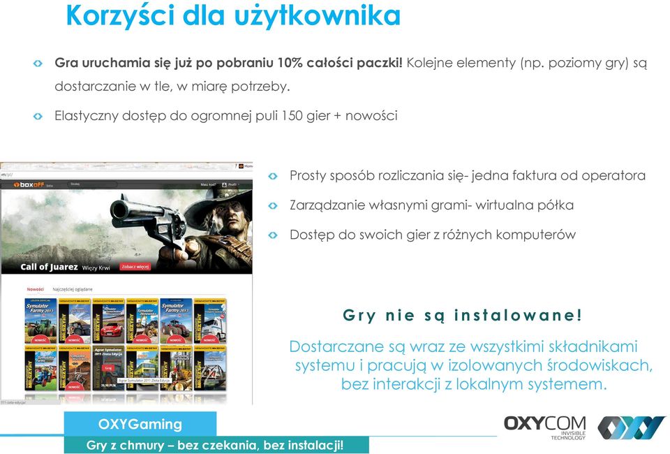 Elastyczny dostęp do ogromnej puli 150 gier + nowości Prosty sposób rozliczania się- jedna faktura od operatora Zarządzanie