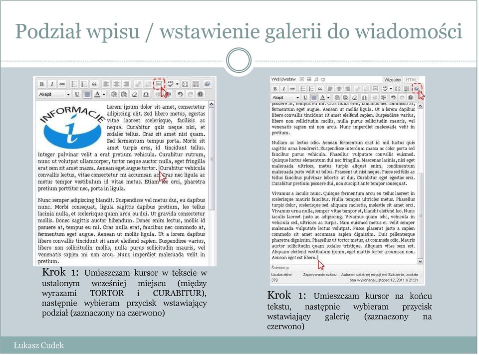 wybieram przycisk wstawiający podział (zaznaczony na czerwono) Krok 1: Umieszczam