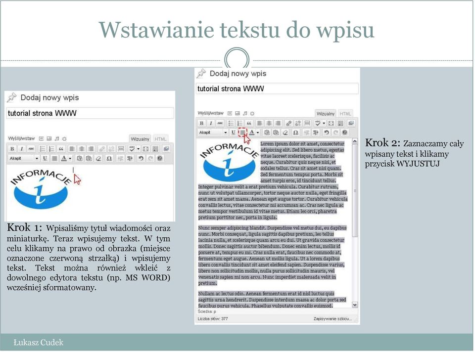 W tym celu klikamy na prawo od obrazka (miejsce oznaczone czerwoną strzałką) i wpisujemy
