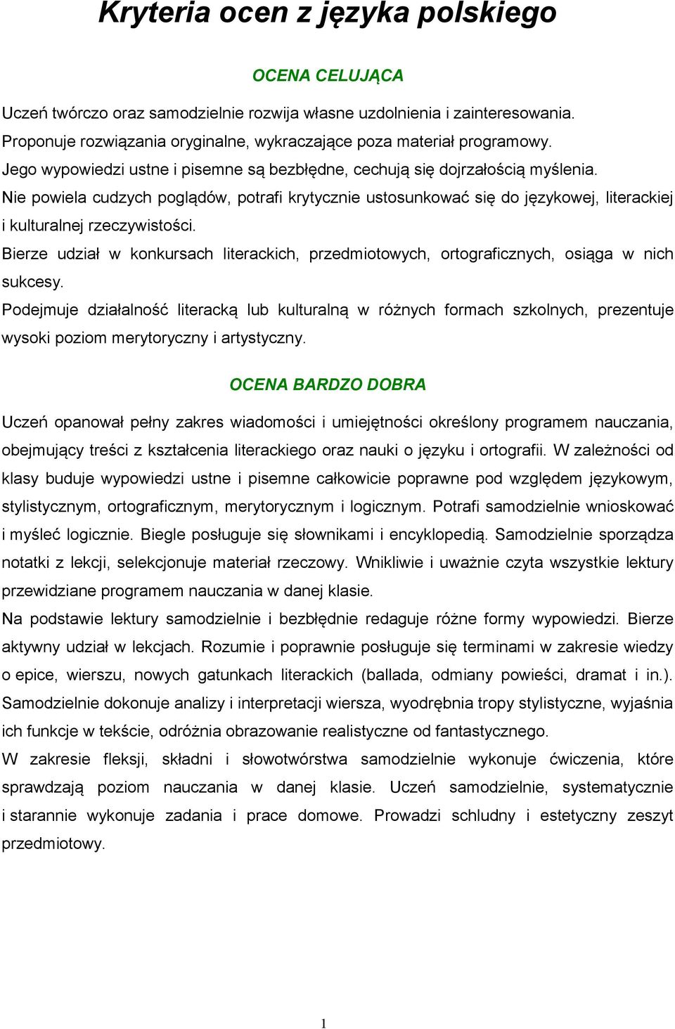 Nie powiela cudzych poglądów, potrafi krytycznie ustosunkować się do językowej, literackiej i kulturalnej rzeczywistości.