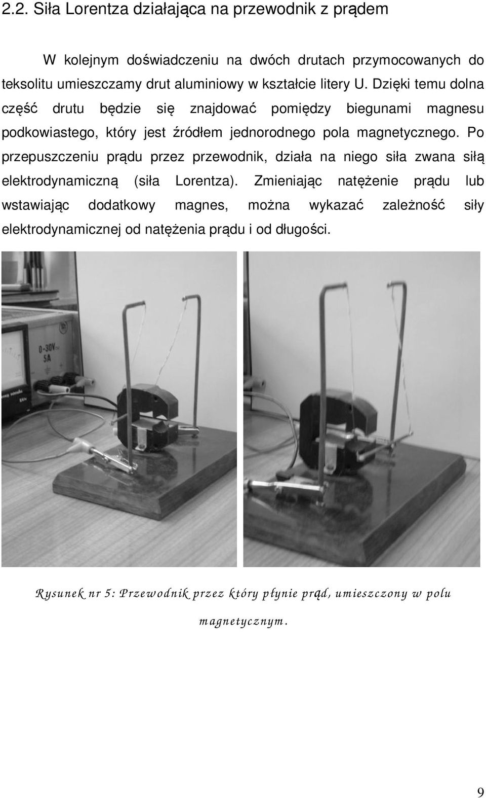 Po przepuszczeniu prądu przez przewodnik, działa na niego siła zwana siłą elektrodynamiczną (siła Lorentza).