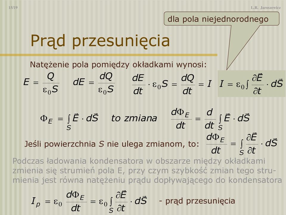 dq 0 d dq 0 I I 0 t d d d d to zmiana d d Jeśli powierzchnia nie ulega zmianom, to: d t Podczas