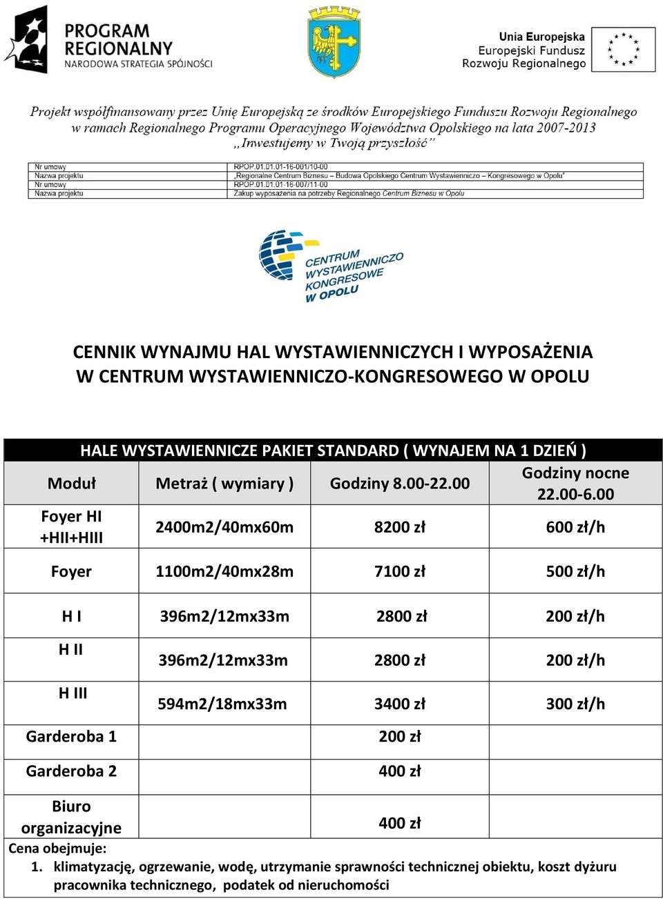 00 2400m2/40mx60m 8200 zł 600 zł/h Foyer 1100m2/40mx28m 7 500 zł/h H I 396m2/12mx33m 2800 zł 200 zł/h H II H III Garderoba 1 Garderoba 2 396m2/12mx33m