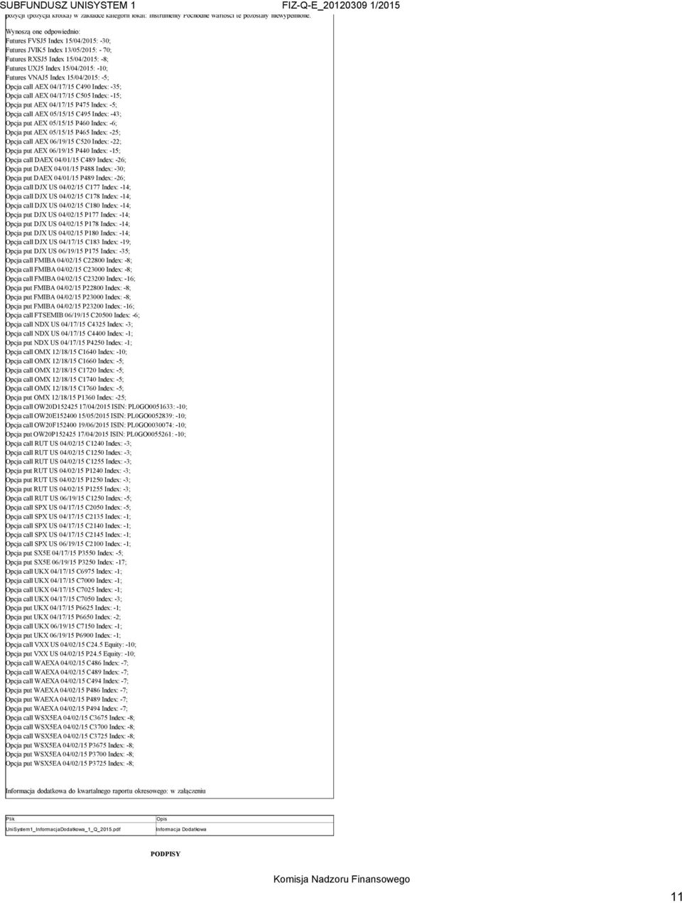 15; Opcja put AEX 04/17/15 P475 : 5; Opcja call AEX 05/15/15 C495 : 43; Opcja put AEX 05/15/15 P460 : 6; Opcja put AEX 05/15/15 P465 : 25; Opcja call AEX 06/19/15 C520 : 22; Opcja put AEX 06/19/15