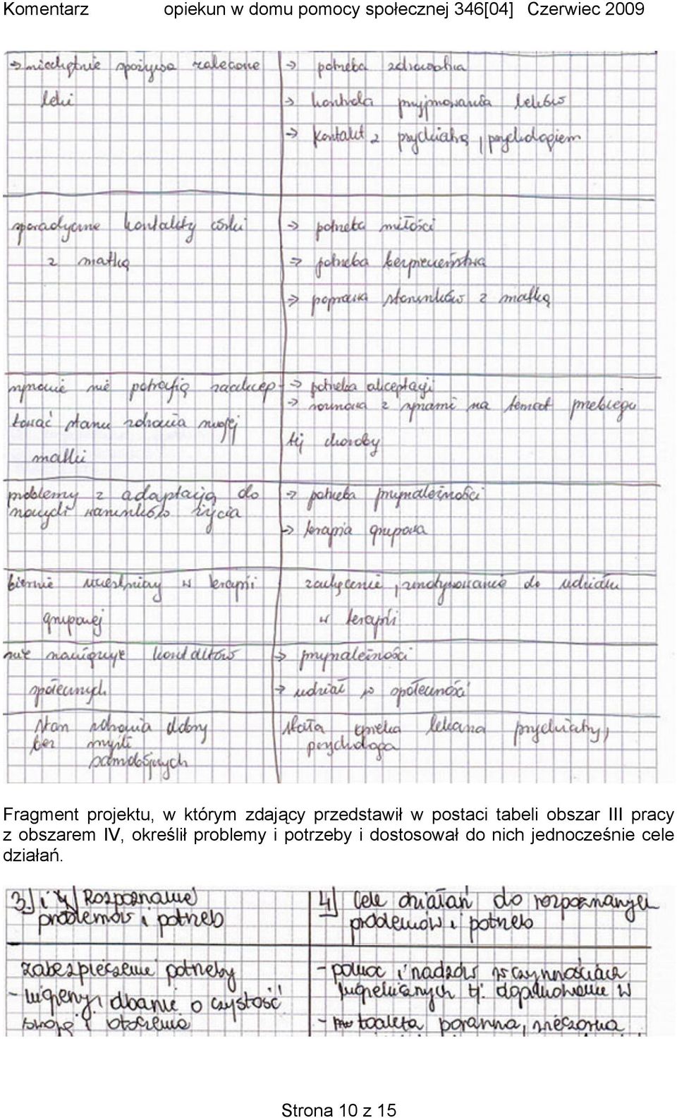 z obszarem IV, określił problemy i potrzeby i