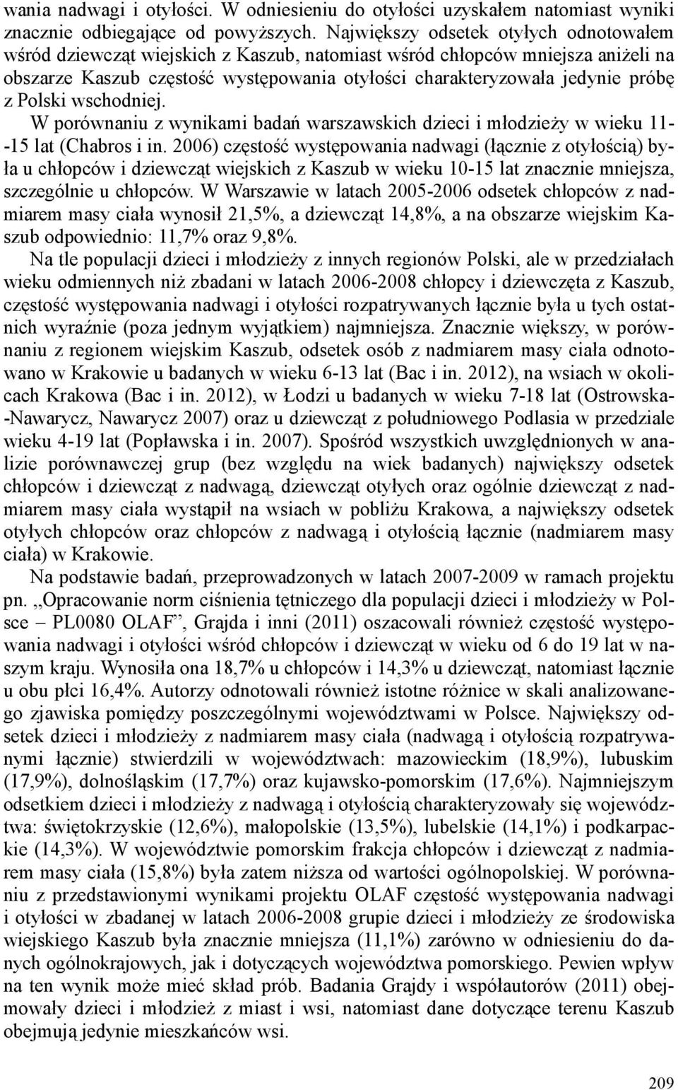 Polski wschodniej. W porównaniu z wynikami badań warszawskich dzieci i młodzieży w wieku 11- -15 lat (Chabros i in.
