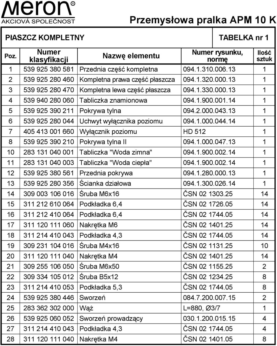 1.900.001.14 1 5 539 925 390 211 Pokrywa tylna 094.2.000.043.13 1 6 539 925 280 044 Uchwyt wyłącznika poziomu 094.1.000.044.14 1 7 405 413 001 660 Wyłącznik poziomu HD 512 1 8 539 925 390 210 Pokrywa tylna II 094.