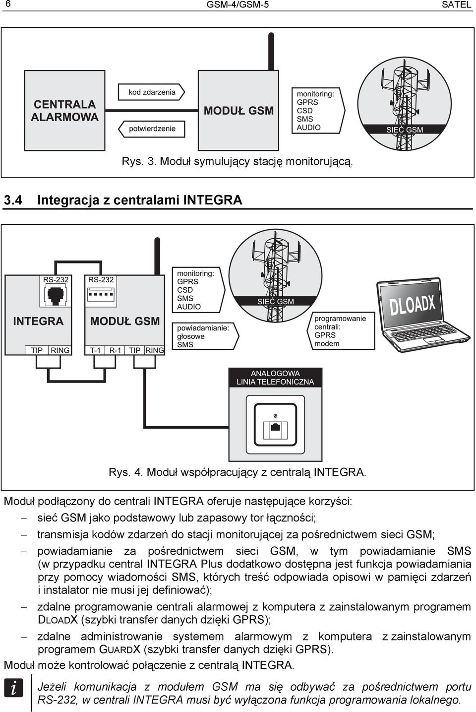powiadamianie za pośrednictwem sieci GSM, w tym powiadamianie SMS (w przypadku central INTEGRA Plus dodatkowo dostępna jest funkcja powiadamiania przy pomocy wiadomości SMS, których treść odpowiada