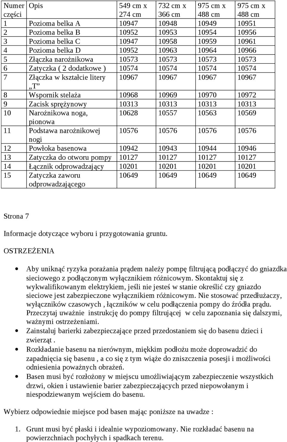 10967 T 8 Wspornik stelaża 10968 10969 10970 10972 9 Zacisk sprężynowy 10313 10313 10313 10313 10 Narożnikowa noga, 10628 10557 10563 10569 pionowa 11 Podstawa narożnikowej 10576 10576 10576 10576