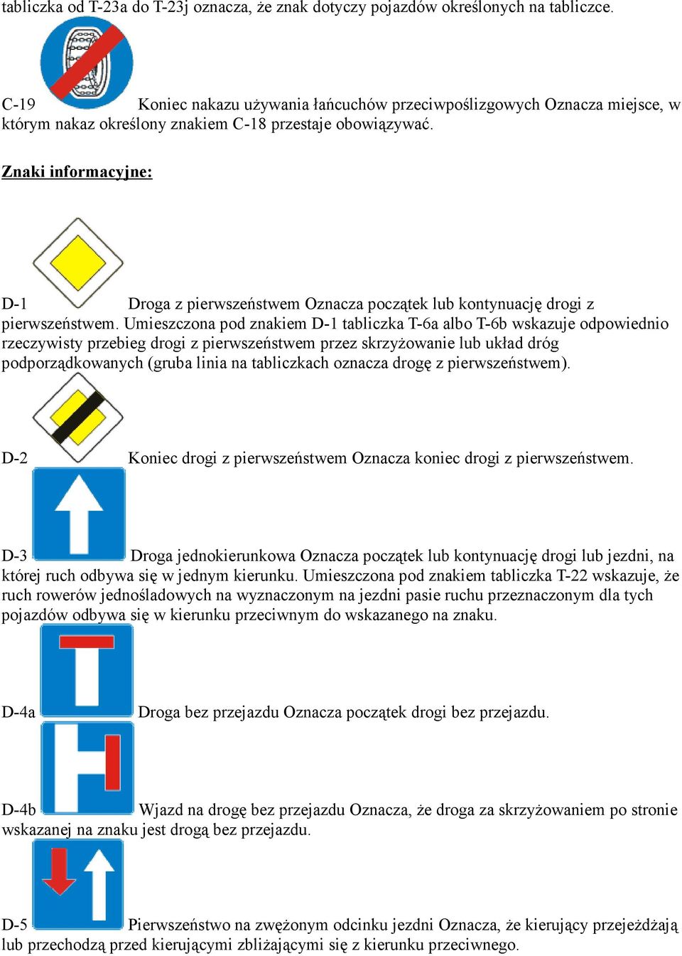 Znaki informacyjne: D-1 Droga z pierwszeństwem Oznacza początek lub kontynuację drogi z pierwszeństwem.
