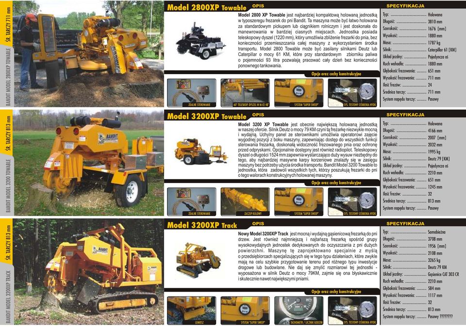 Jednostka posiada teleskopowy dyszel (1220 mm), który umo liwia zbli enie frezarki do pnia, bez koniecznoœci przemieszczania ca³ej maszyny z wykorzystaniem œrodka transportu.