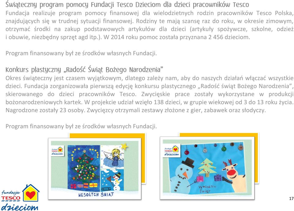W 2014 roku pomoc została przyznana 2 456 dzieciom. Program finansowany był ze środków własnych Fundacji.