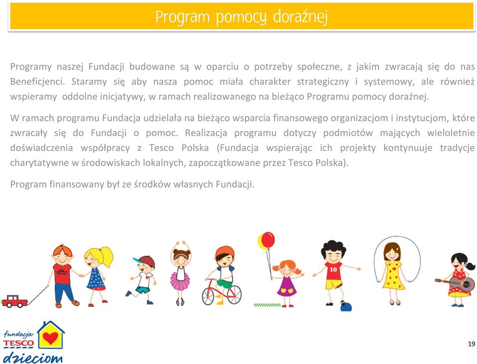 W ramach programu Fundacja udzielała na bieżąco wsparcia finansowego organizacjom i instytucjom, które zwracały się do Fundacji o pomoc.