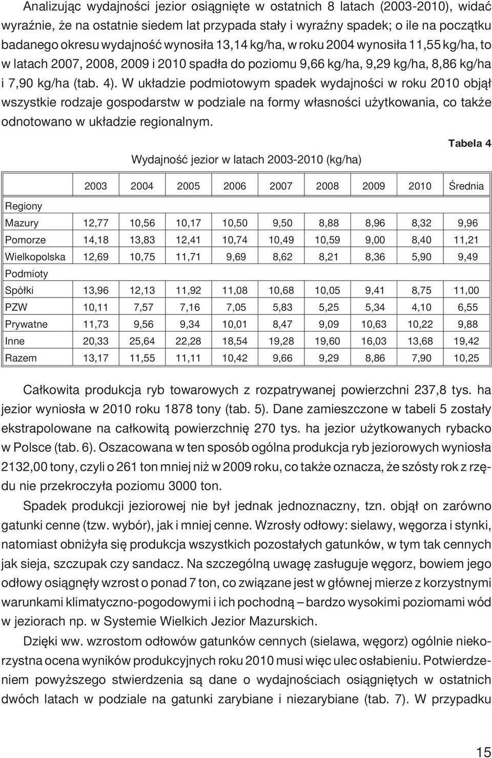 W uk³adzie podmiotowym spadek wydajnoœci w roku 2010 obj¹³ wszystkie rodzaje gospodarstw w podziale na formy w³asnoœci u ytkowania, co tak e odnotowano w uk³adzie regionalnym.