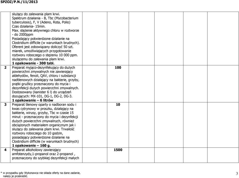 miarek, umożliwiających przygotowanie roztworu roboczego o stężeniu 10 000 ppm. służącemu do zalewania plam krwi. 1 opakowanie - 300 tabl.