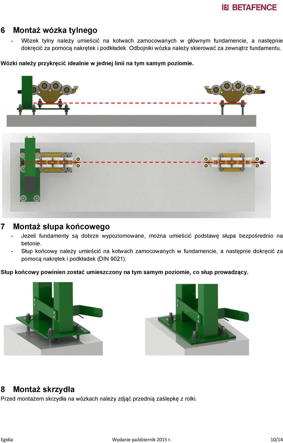 7 Montaż słupa końcowego - Jeżeli fundamenty są dobrze wypoziomowane, można umieścić podstawę słupa bezpośrednio na betonie.