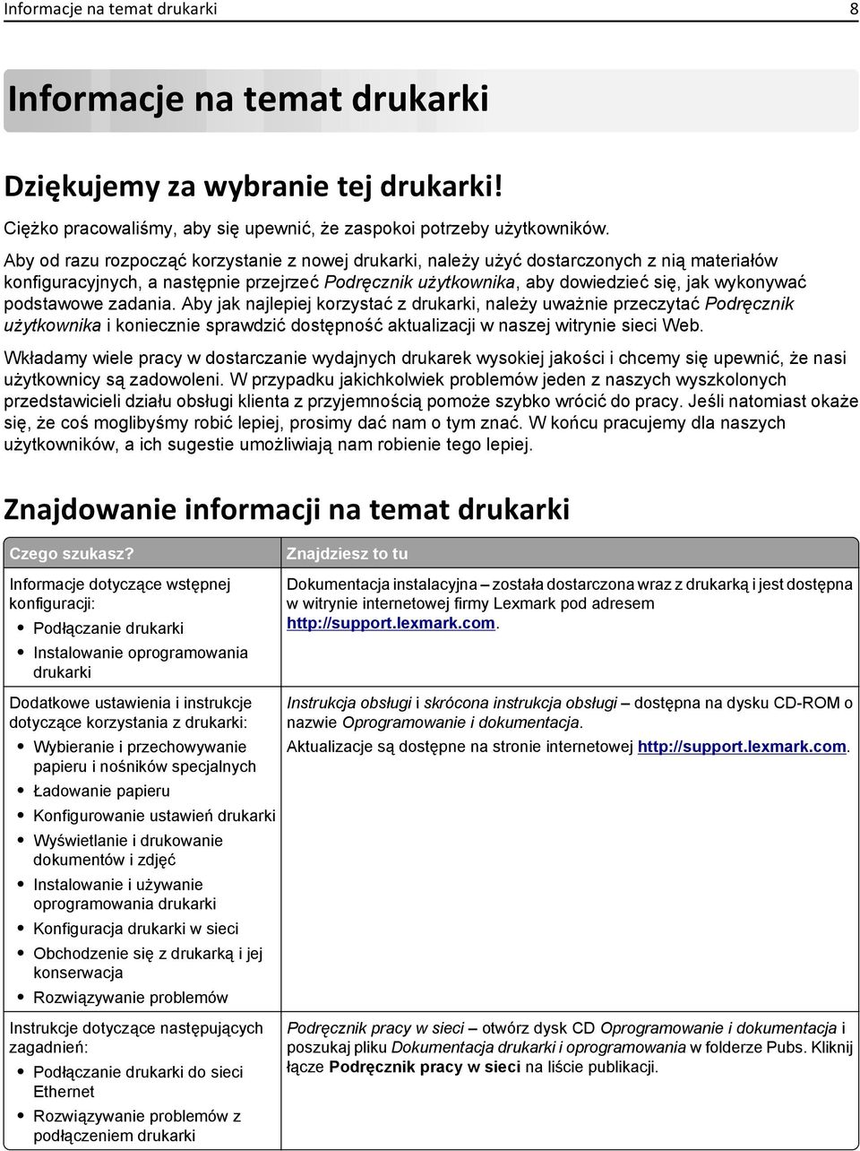 podstawowe zadania. Aby jak najlepiej korzystać z drukarki, należy uważnie przeczytać Podręcznik użytkownika i koniecznie sprawdzić dostępność aktualizacji w naszej witrynie sieci Web.