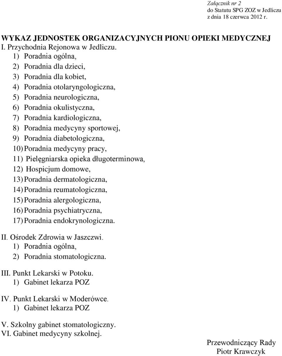 medycyny sportowej, 9) Poradnia diabetologiczna, 10) Poradnia medycyny pracy, 11) Pielęgniarska opieka długoterminowa, 12) Hospicjum domowe, 13) Poradnia dermatologiczna, 14) Poradnia