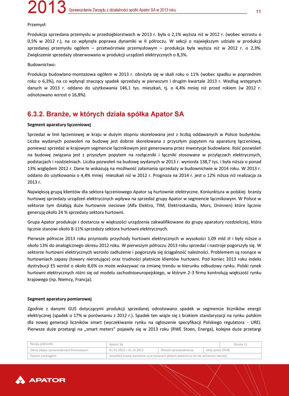 Zwiększenie sprzedaży obserwowano w produkcji urządzeń elektrycznych o 8,3%. Budownictwo: Produkcja budowlano-montażowa ogółem w 2013 r.