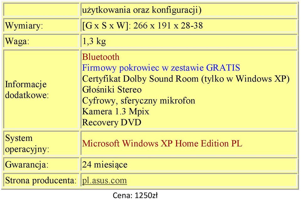 Dolby Sound Room (tylko w Windows XP) Głośniki Stereo Cyfrowy, sferyczny mikrofon Kamera 1.