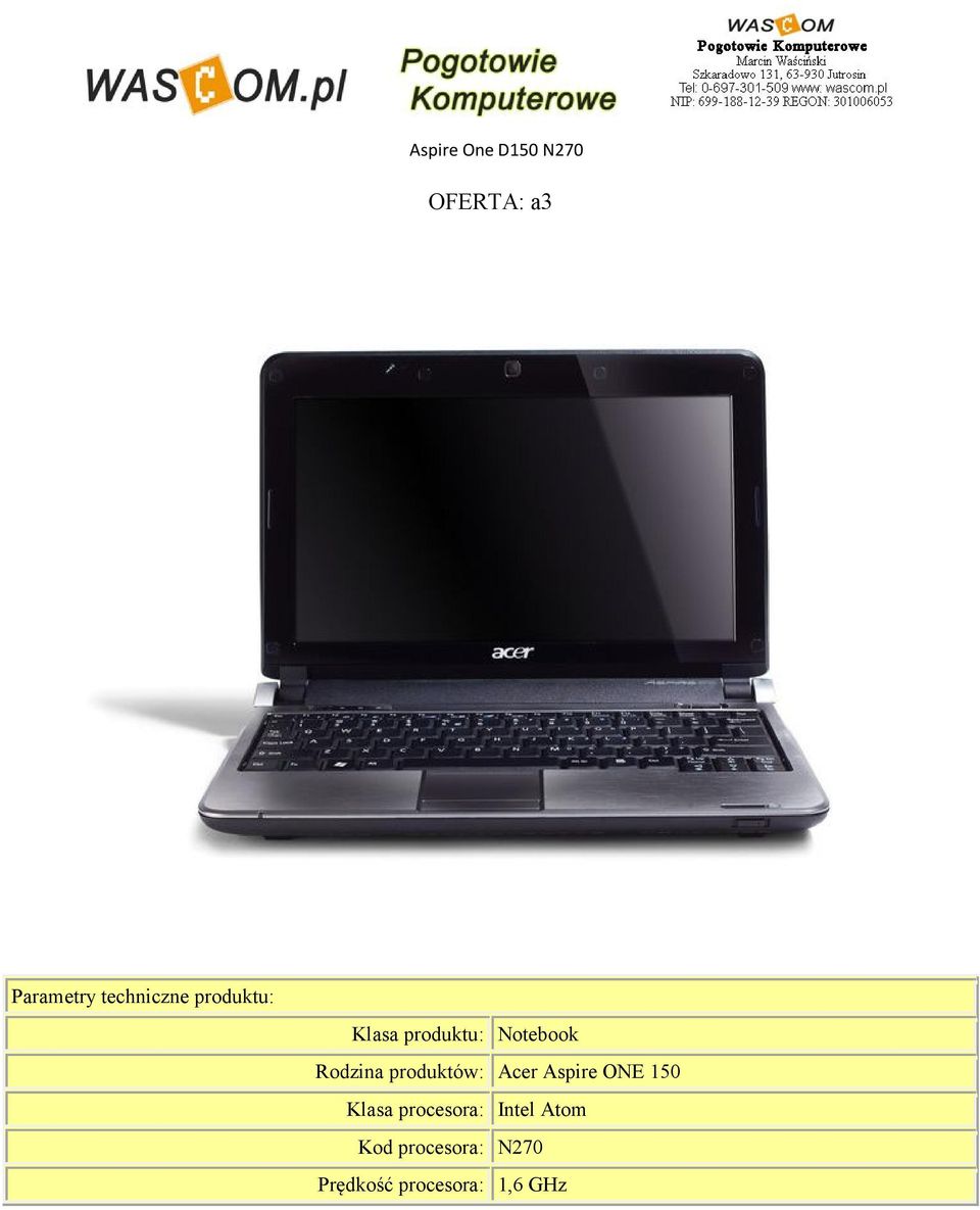 Rodzina produktów: Acer Aspire ONE 150 Klasa
