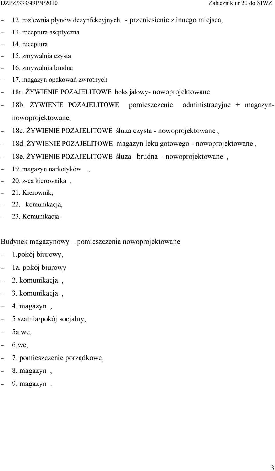 ŻYWIENIE POZAJELITOWE magazyn leku gotowego - nowoprojektowane, 18e. ŻYWIENIE POZAJELITOWE śluza brudna - nowoprojektowane, 19. magazyn narkotyków, 20. z-ca kierownika, 21. Kierownik, 22.