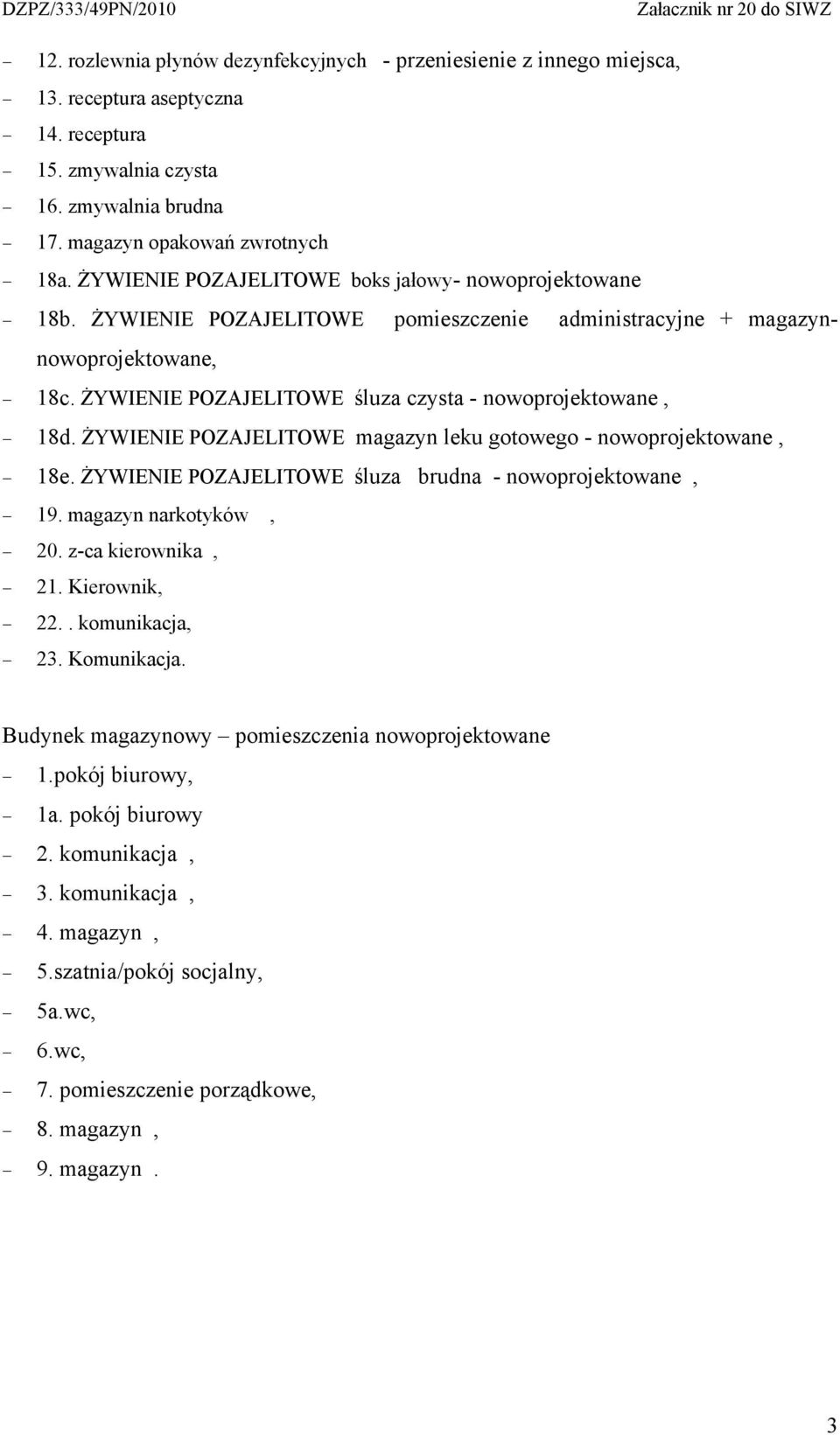 ŻYWIENIE POZAJELITOWE magazyn leku gotowego - nowoprojektowane, 18e. ŻYWIENIE POZAJELITOWE śluza brudna - nowoprojektowane, 19. magazyn narkotyków, 20. z-ca kierownika, 21. Kierownik, 22.