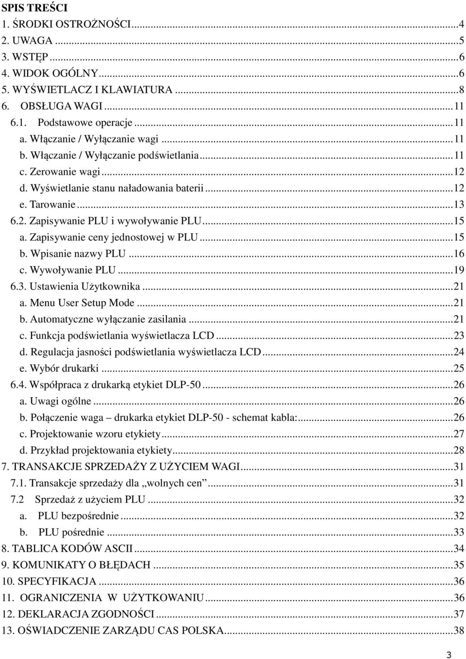 .. 15 a. Zapisywanie ceny jednostowej w PLU... 15 b. Wpisanie nazwy PLU... 16 c. Wywoływanie PLU... 19 6.3. Ustawienia Użytkownika... 21 a. Menu User Setup Mode... 21 b.