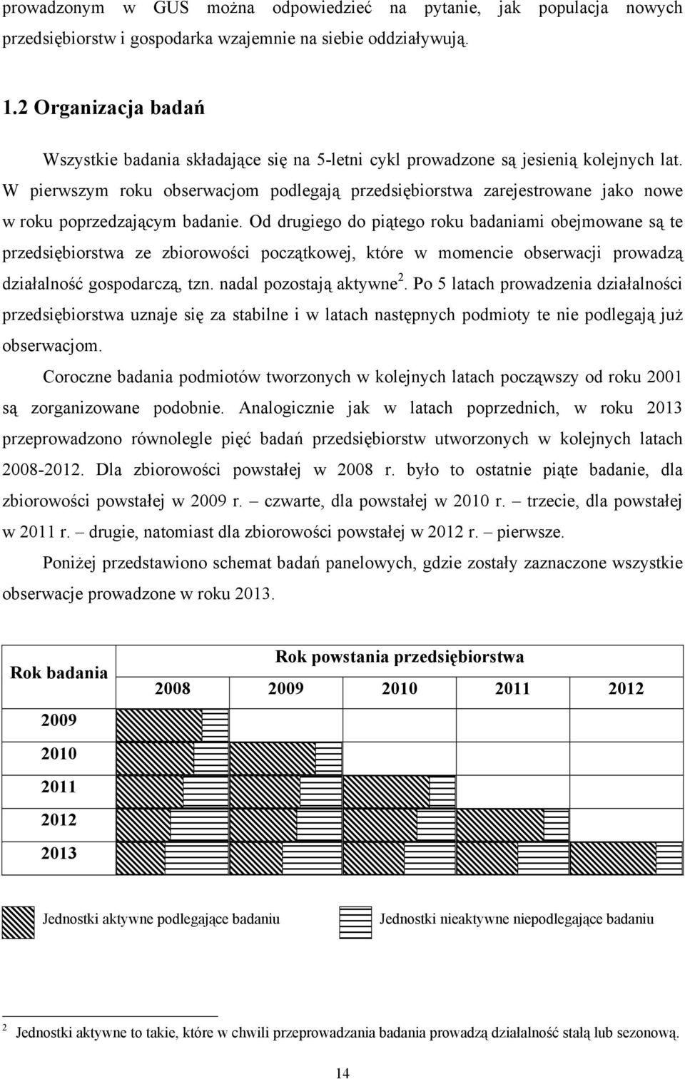 W pierwszym roku obserwacjom podlegają przedsiębiorstwa zarejestrowane jako nowe w roku poprzedzającym badanie.