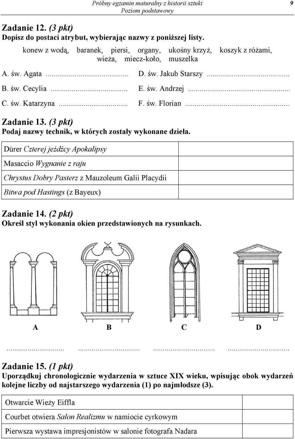 .. Zadanie 13. (3 pkt) Podaj nazwy technik, w których zostały wykonane dzieła.