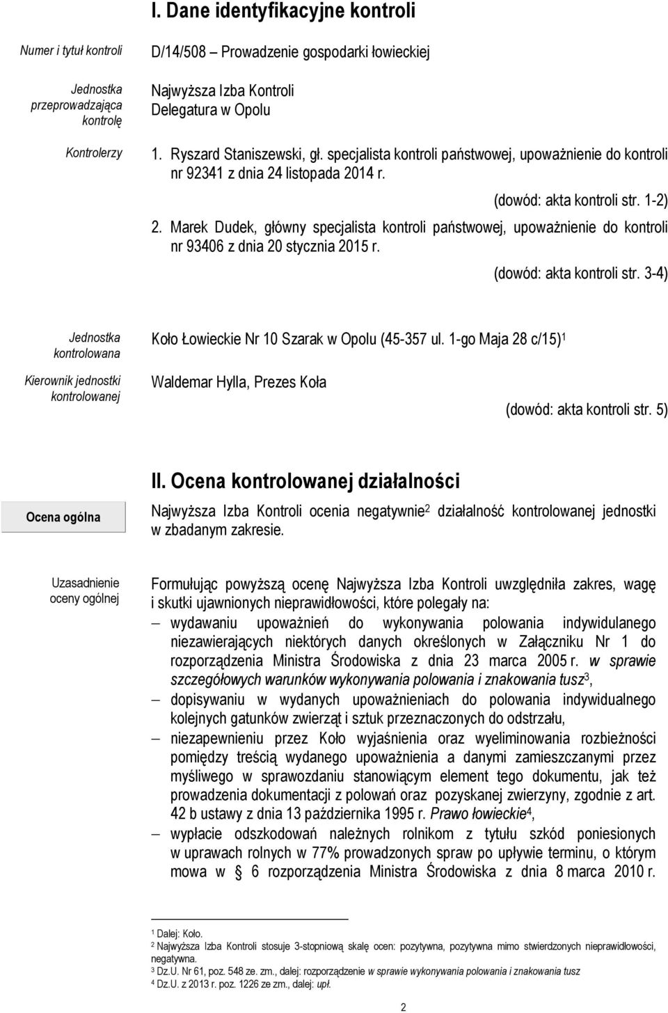 Marek Dudek, główny specjalista kontroli państwowej, upoważnienie do kontroli nr 93406 z dnia 20 stycznia 2015 r. (dowód: akta kontroli str.