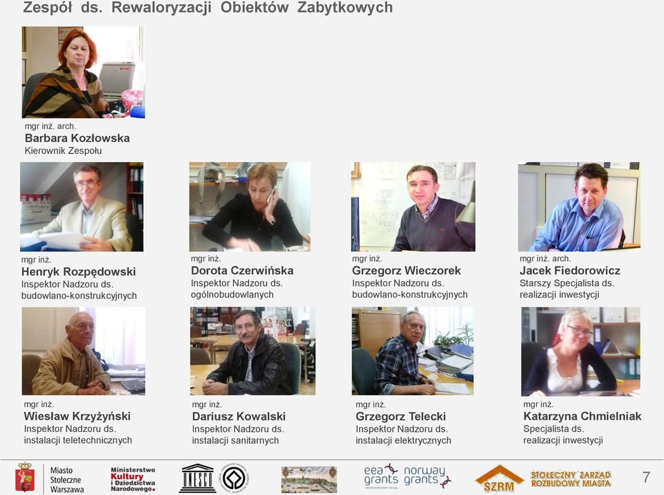 budowlano-konstrukcyjnych mgr inż. arch. Jacek Fiedorowicz Starszy Specjalista ds. realizacji inwestycji mgr inż. Wiesław Krzyżyński Inspektor Nadzoru ds.