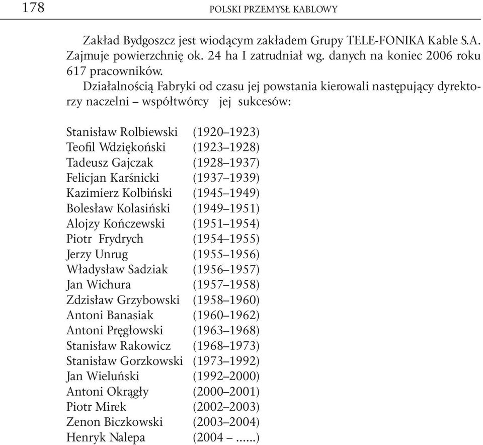 1937) Felicjan Karśnicki (1937 1939) Kazimierz Kolbiński (1945 1949) Bolesław Kolasiński (1949 1951) Alojzy Kończewski (1951 1954) Piotr Frydrych (1954 1955) Jerzy Unrug (1955 1956) Władysław Sadziak