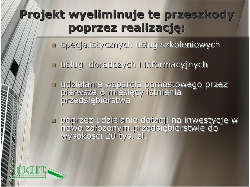 pomostowego przez pierwsze 6 miesięcy istnienia przedsiębiorstwa poprzez