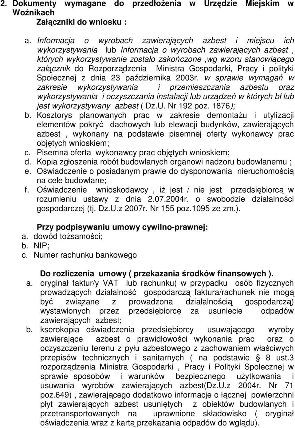 Rozporządzenia Ministra Gospodarki, Pracy i polityki Społecznej z dnia 23 października 2003r.