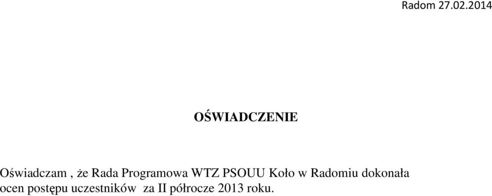 Rada Programowa WTZ PSOUU Koło w