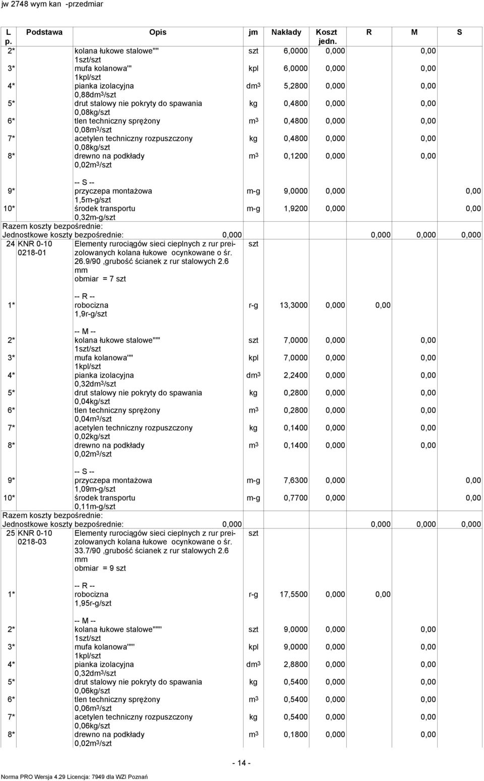 rurociągów sieci cieplnych z rur preizolowanych kolana łukowe ocynkowane o śr. 26.9/90,grubość ścianek z rur stalowych 2.