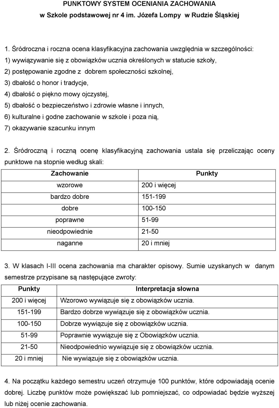 szkolnej, 3) dbałość o honor i tradycje, 4) dbałość o piękno mowy ojczystej, ) dbałość o bezpieczeństwo i zdrowie własne i innych, 6) kulturalne i godne zachowanie w szkole i poza nią, 7) okazywanie