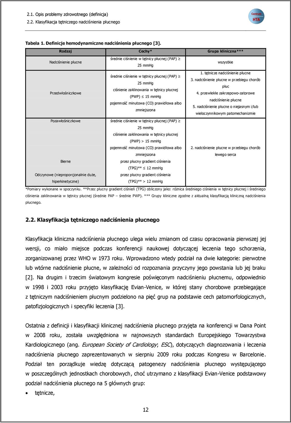 średnie ciśnienie w tętnicy płucnej (PAP) 25 mmhg ciśnienie zaklinowania w tętnicy płucnej (PWP) 15 mmhg pojemność minutowa (CO) prawidłowa albo zmniejszona średnie ciśnienie w tętnicy płucnej (PAP)