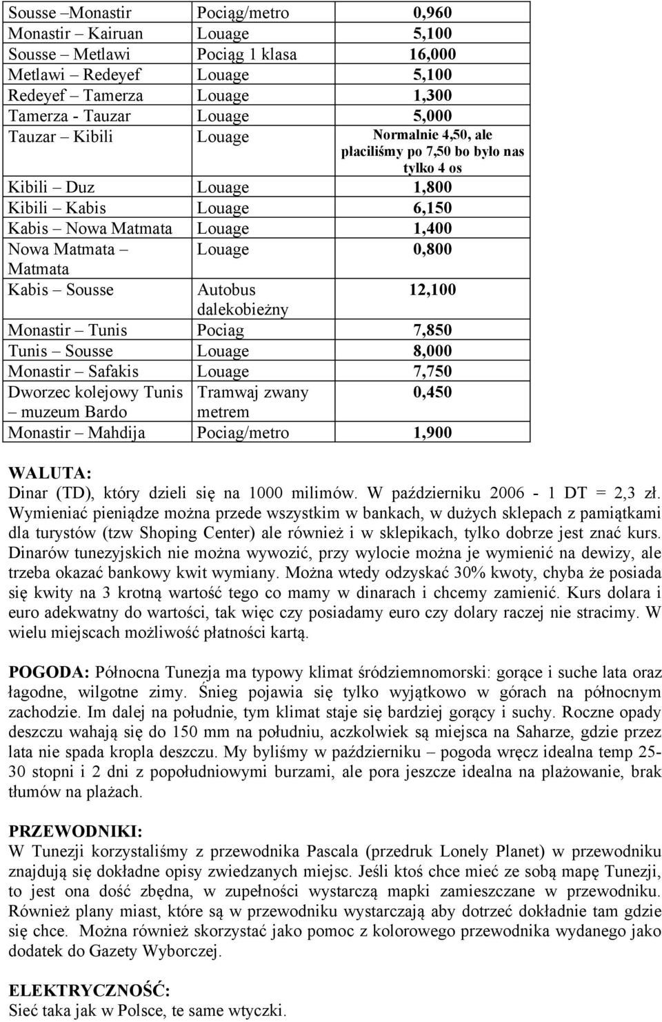 Sousse Autobus 12,100 dalekobieżny Monastir Tunis Pociag 7,850 Tunis Sousse Louage 8,000 Monastir Safakis Louage 7,750 Dworzec kolejowy Tunis Tramwaj zwany 0,450 muzeum Bardo metrem Monastir Mahdija
