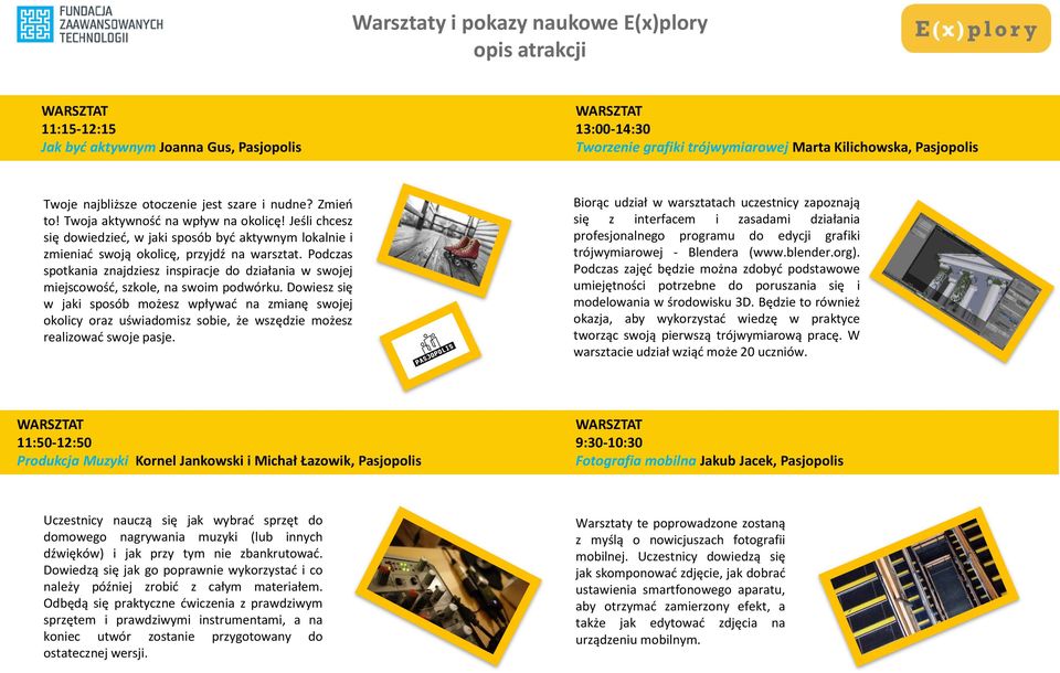 Podczas spotkania znajdziesz inspiracje do działania w swojej miejscowość, szkole, na swoim podwórku.