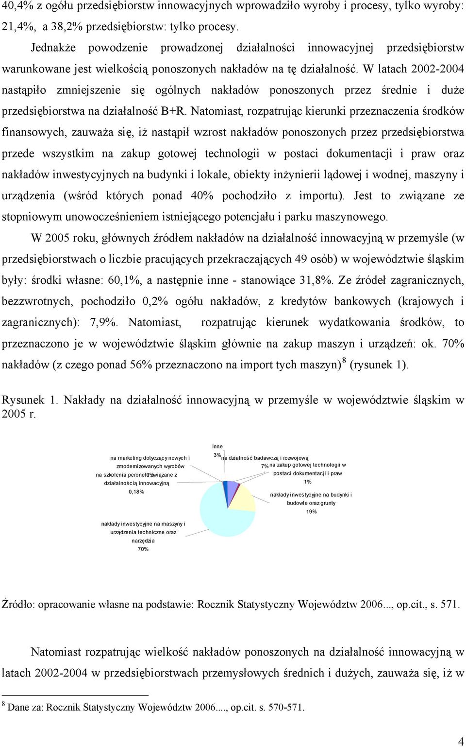 W latach 2002-2004 nastąpiło zmniejszenie się ogólnych nakładów ponoszonych przez średnie i duże przedsiębiorstwa na działalność B+R.